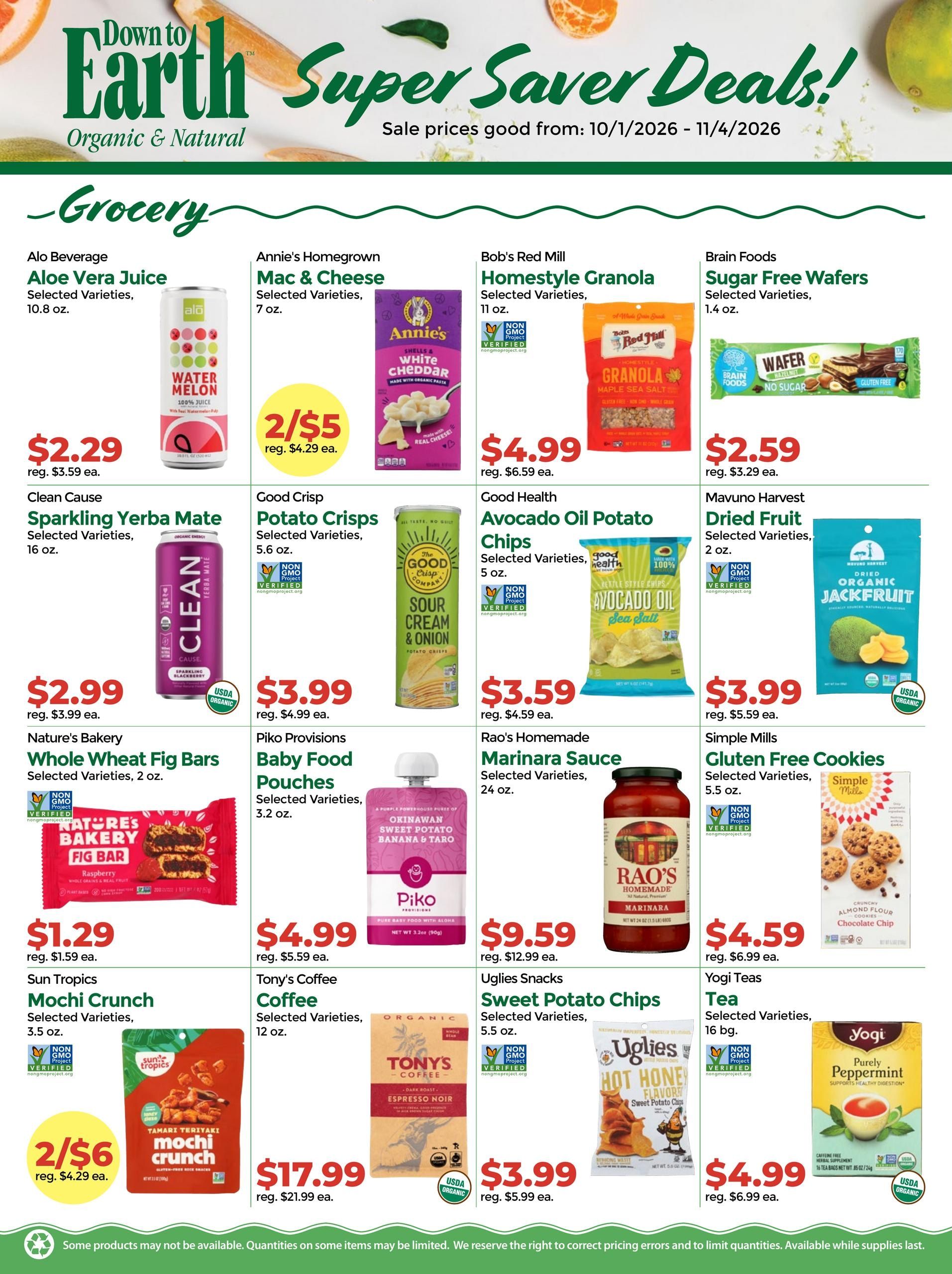 Down to Earth Organic & Natural Weekly Ad October 1 - November 4, 2026