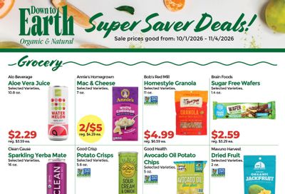 Down to Earth Organic & Natural Weekly Ad October 1 - November 4, 2026