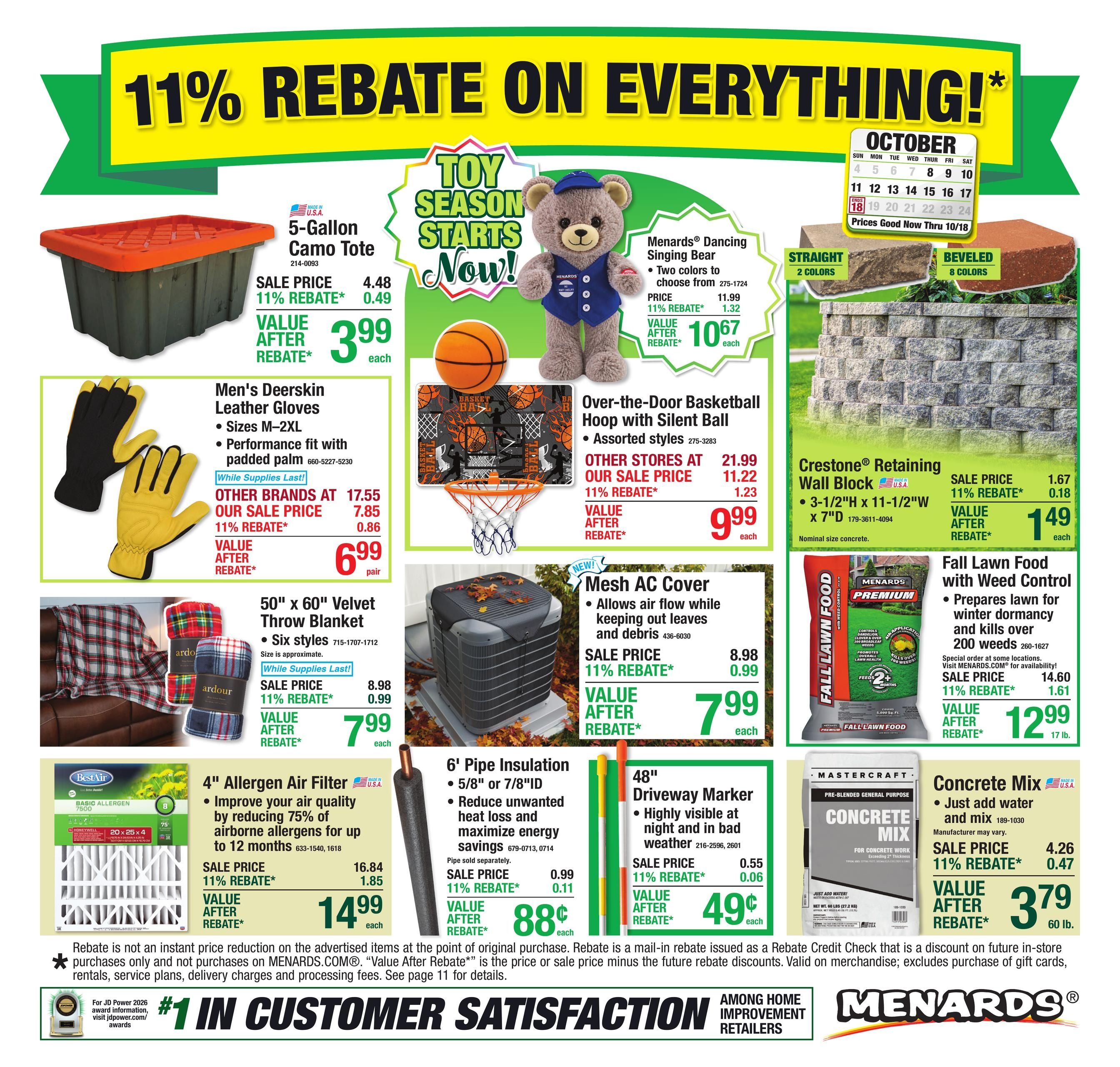 Menards (Duluth Area, MN) 11% Rebate Sale Weekly Ad October 7 - 18, 2026