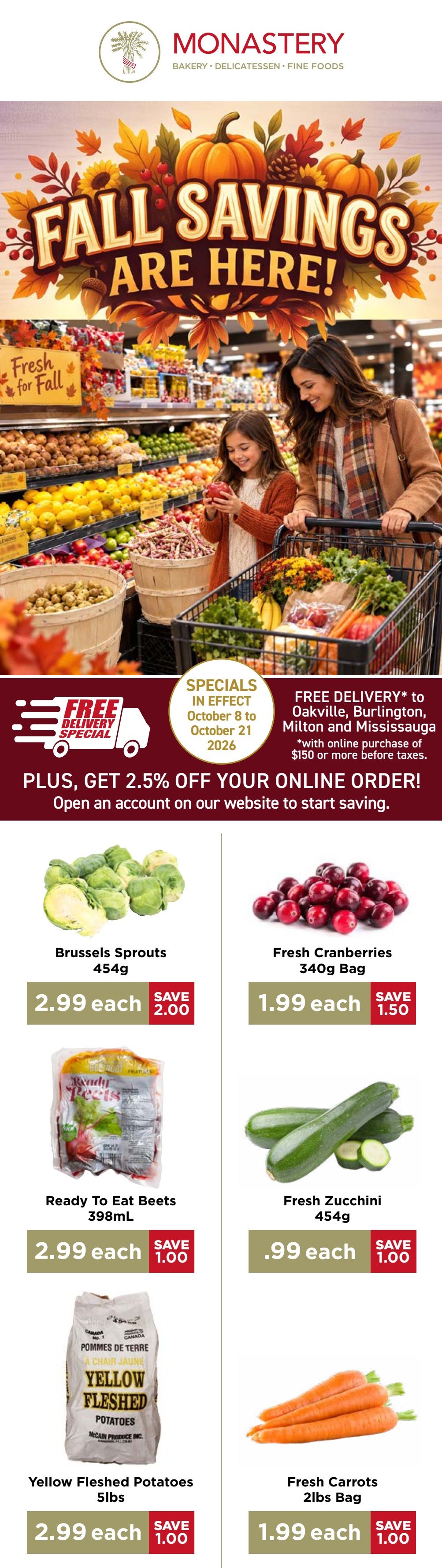 Monastery Bakery Flyer October 8 to 21