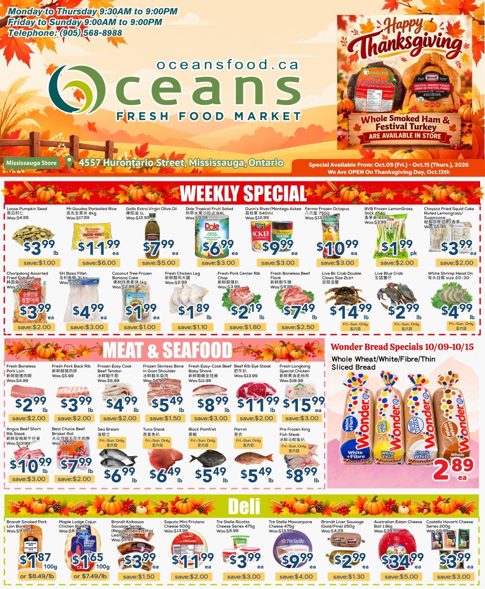 Oceans Fresh Food Market (Mississauga) Flyer October 9 to 15