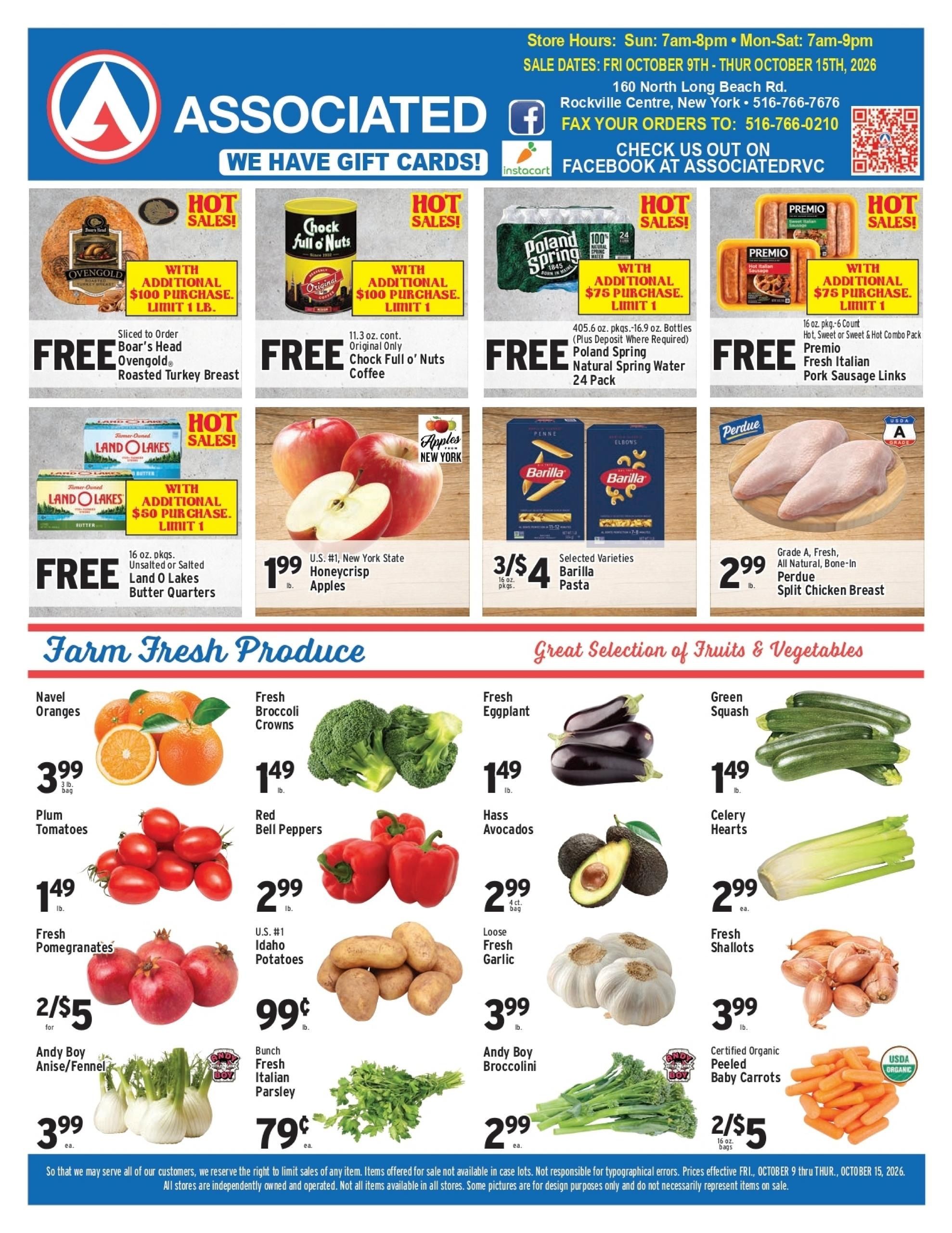 Associated Supermarkets (Carle Place Area, NY) Weekly Ad October 9 - 15, 2026