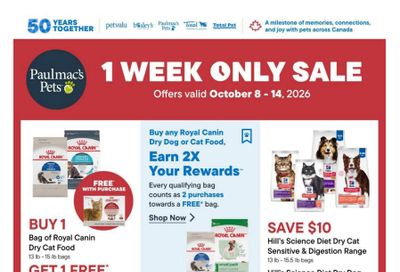 Paulmac's Pets Flyer October 8 to 14