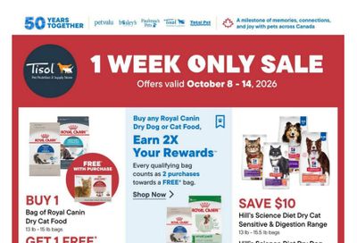 Tisol Pet Nutrition & Supply Stores Flyer October 8 to 14