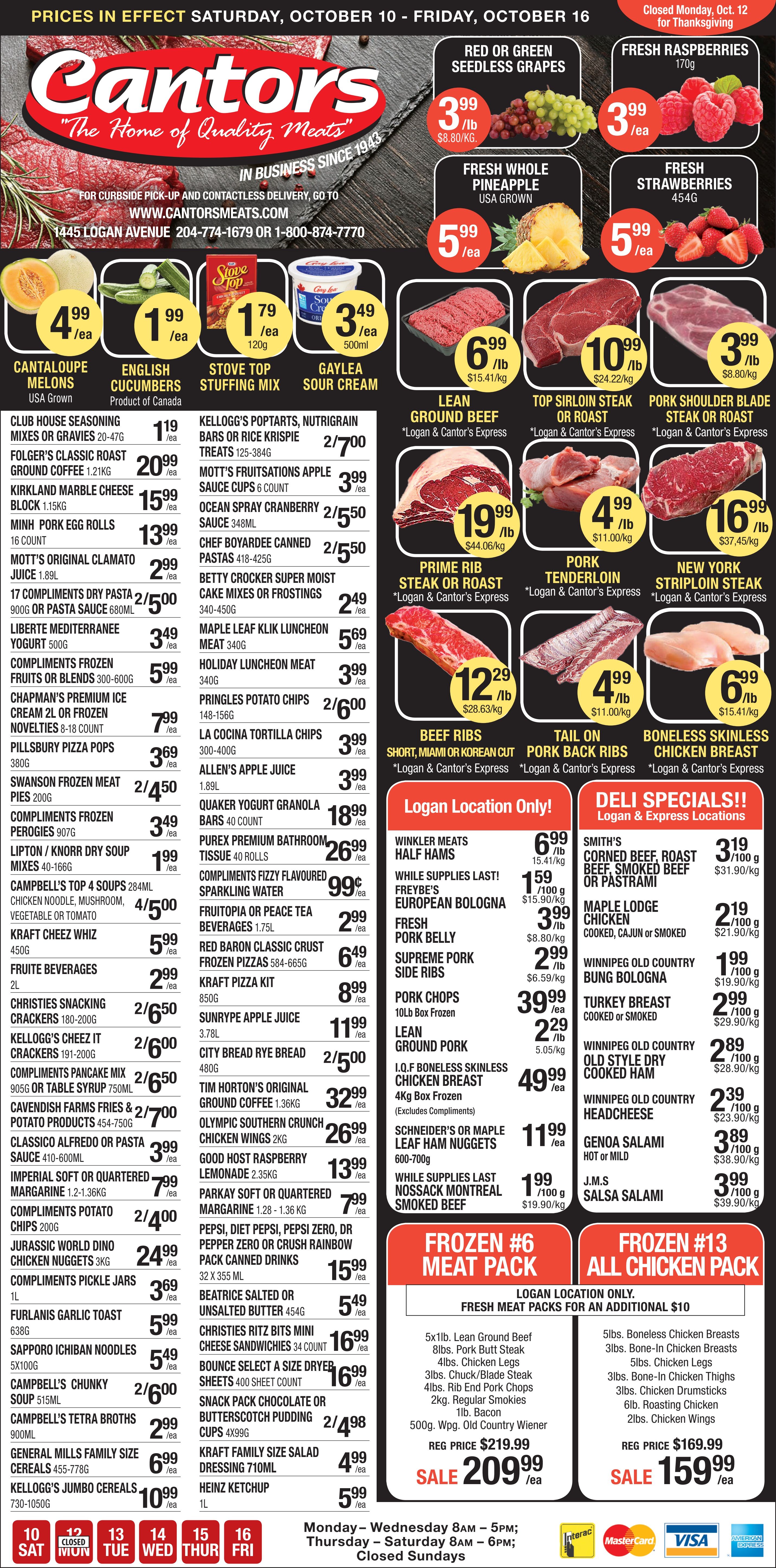 Cantor's Meats Flyer October 10 to 16
