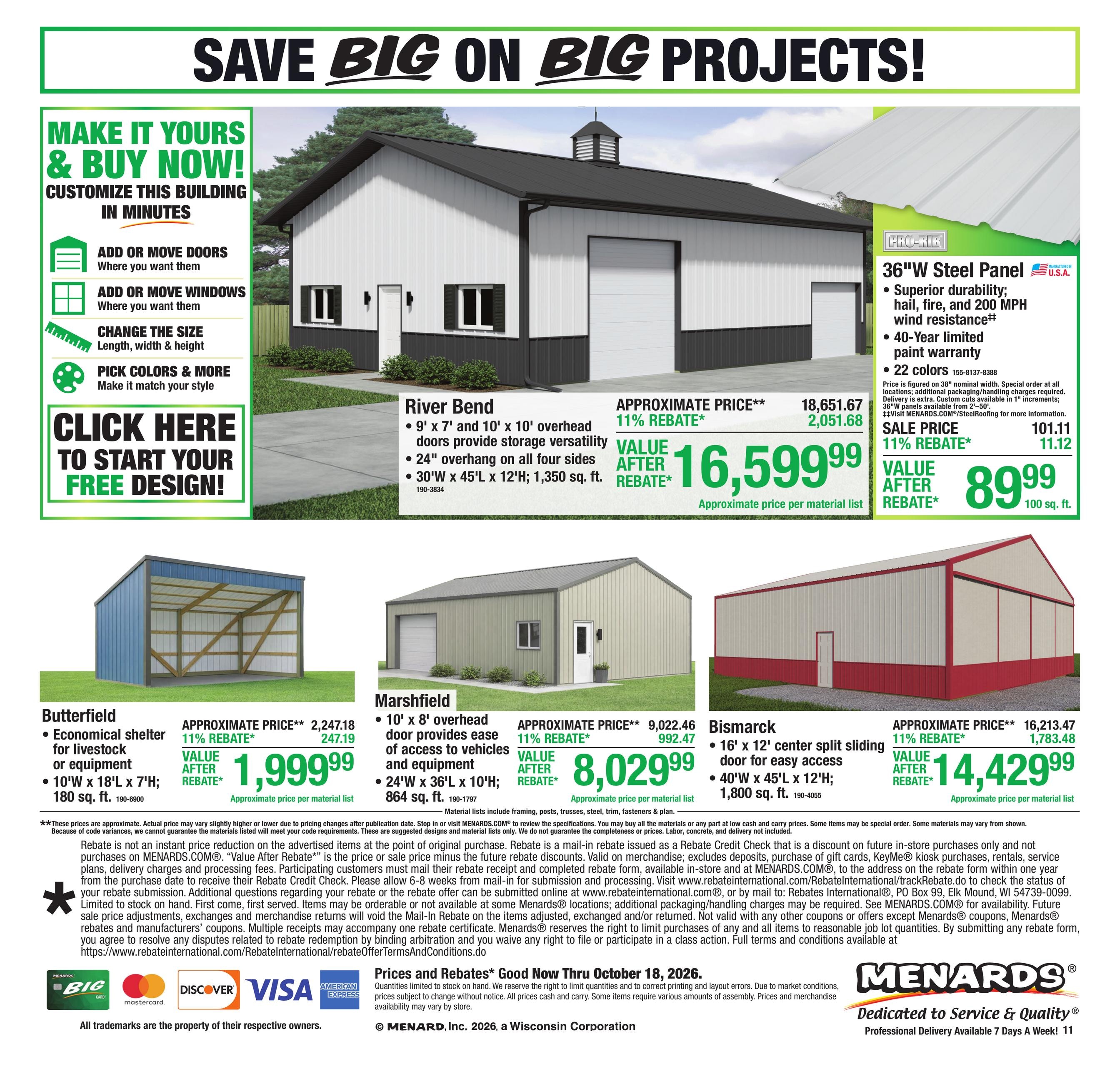 Menards (Hemlock Area, MI) 11% Rebate Sale Weekly Ad October 7 - 18, 2026