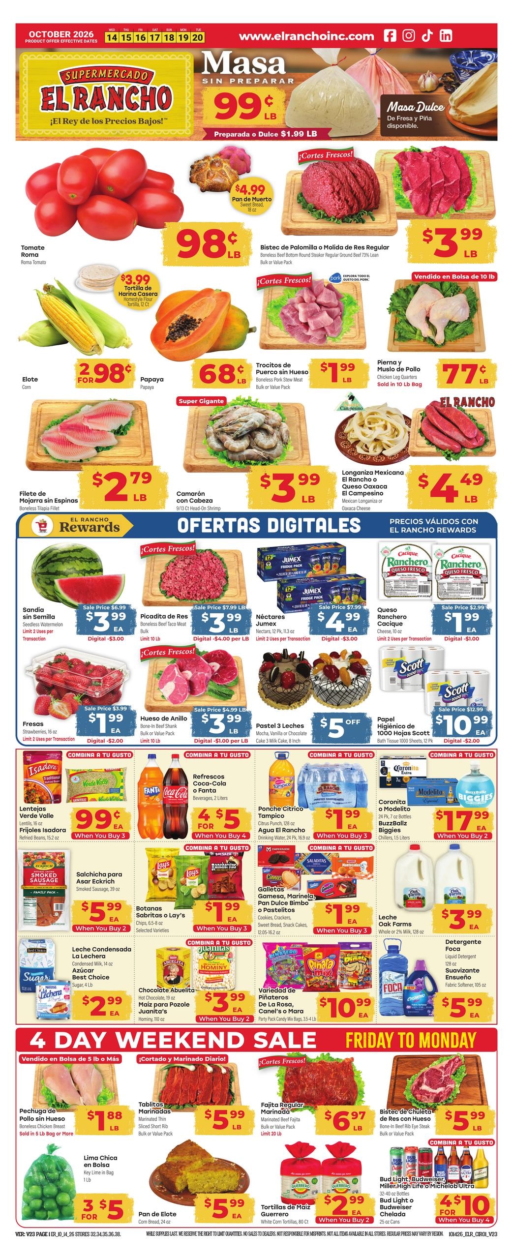 El Rancho Supermercado (Alvin Area, TX) Weekly Ad October 14 - 20, 2026
