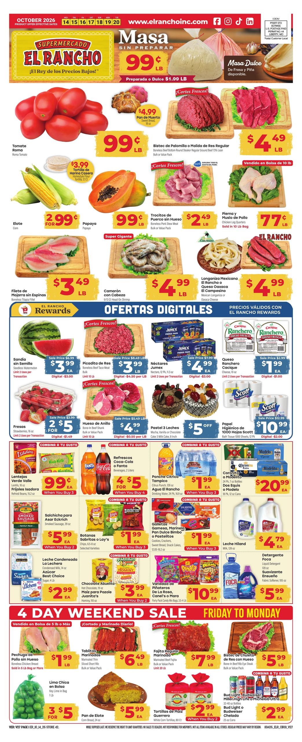 El Rancho Supermercado (Brownsville Area, TX) Weekly Ad October 14 - 20, 2026