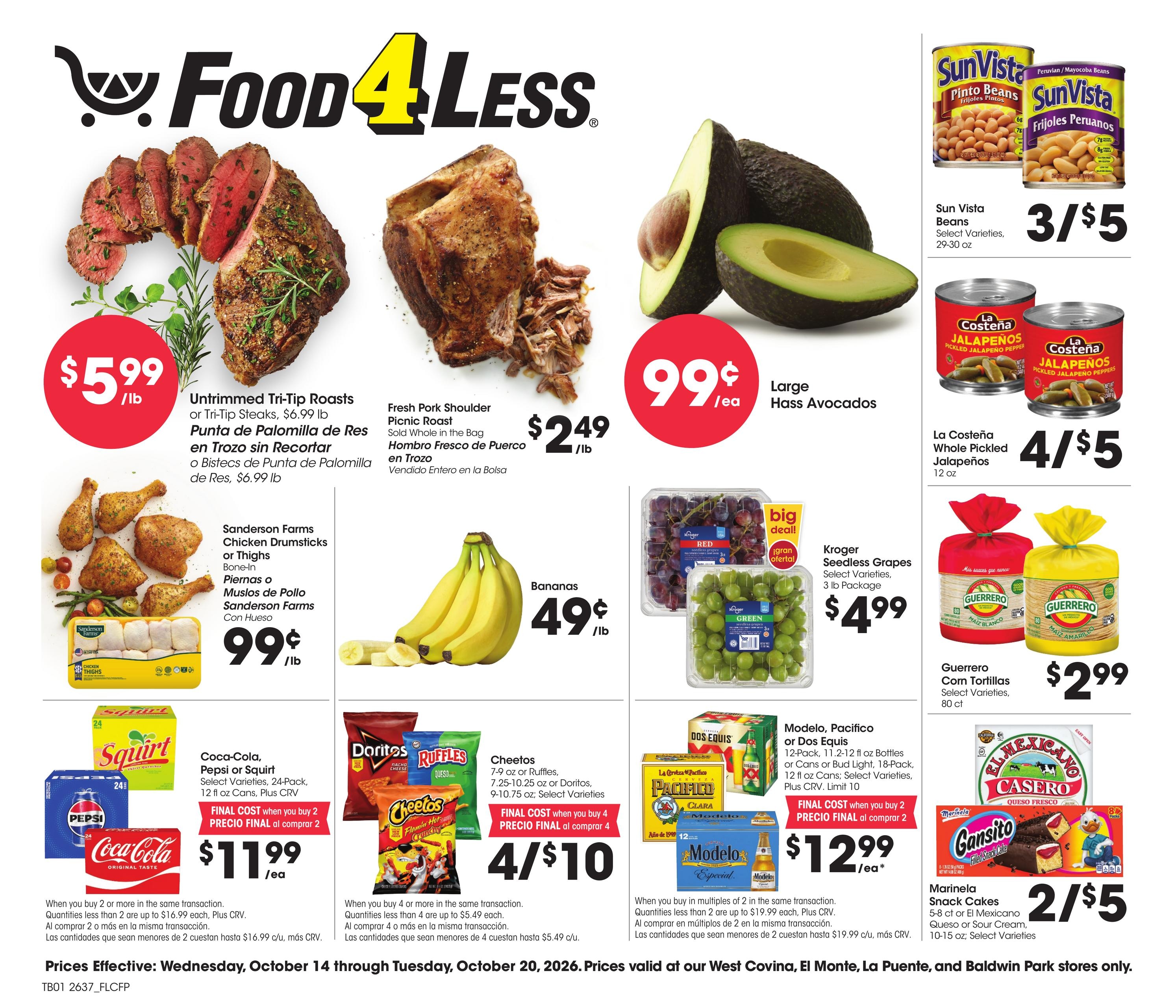 Food 4 Less (El Monte-West Covina Area, CA) California Weekly Ad October 14 - 20, 2026