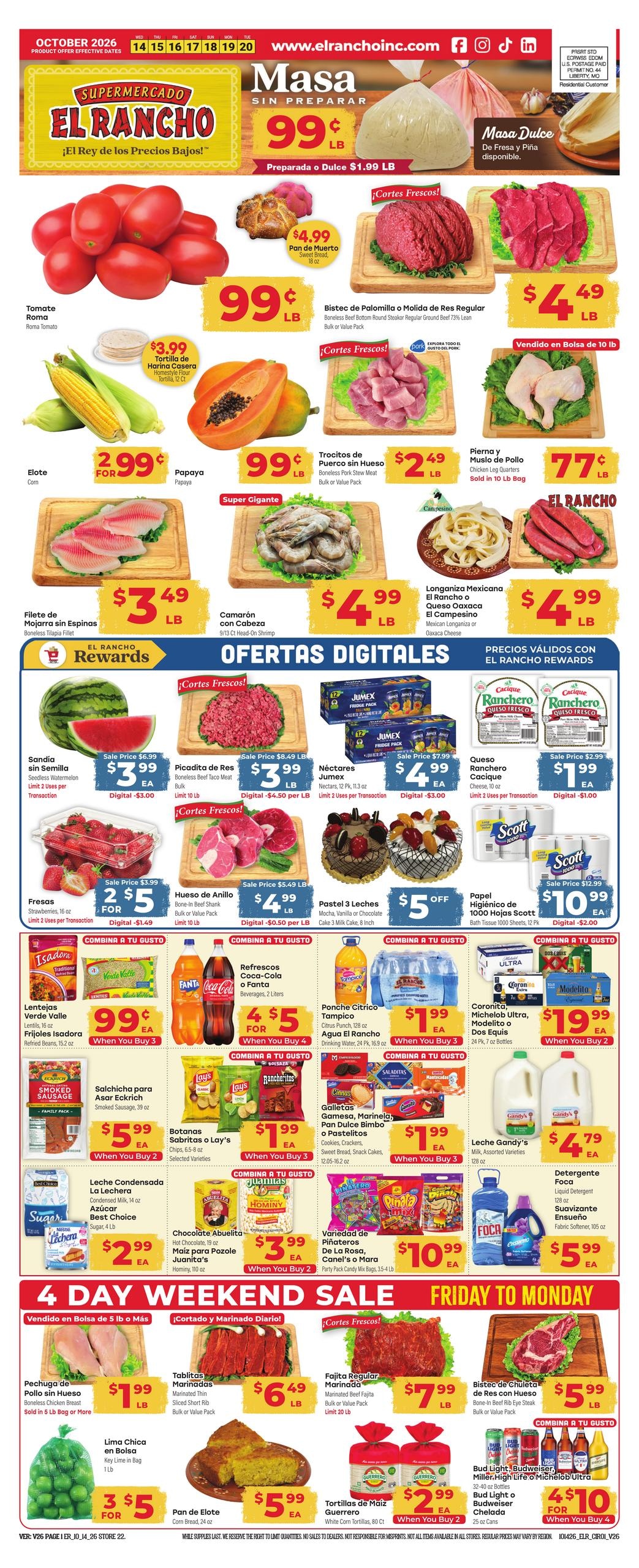 El Rancho Supermercado (Gardendale Area, TX) Weekly Ad October 14 - 20, 2026