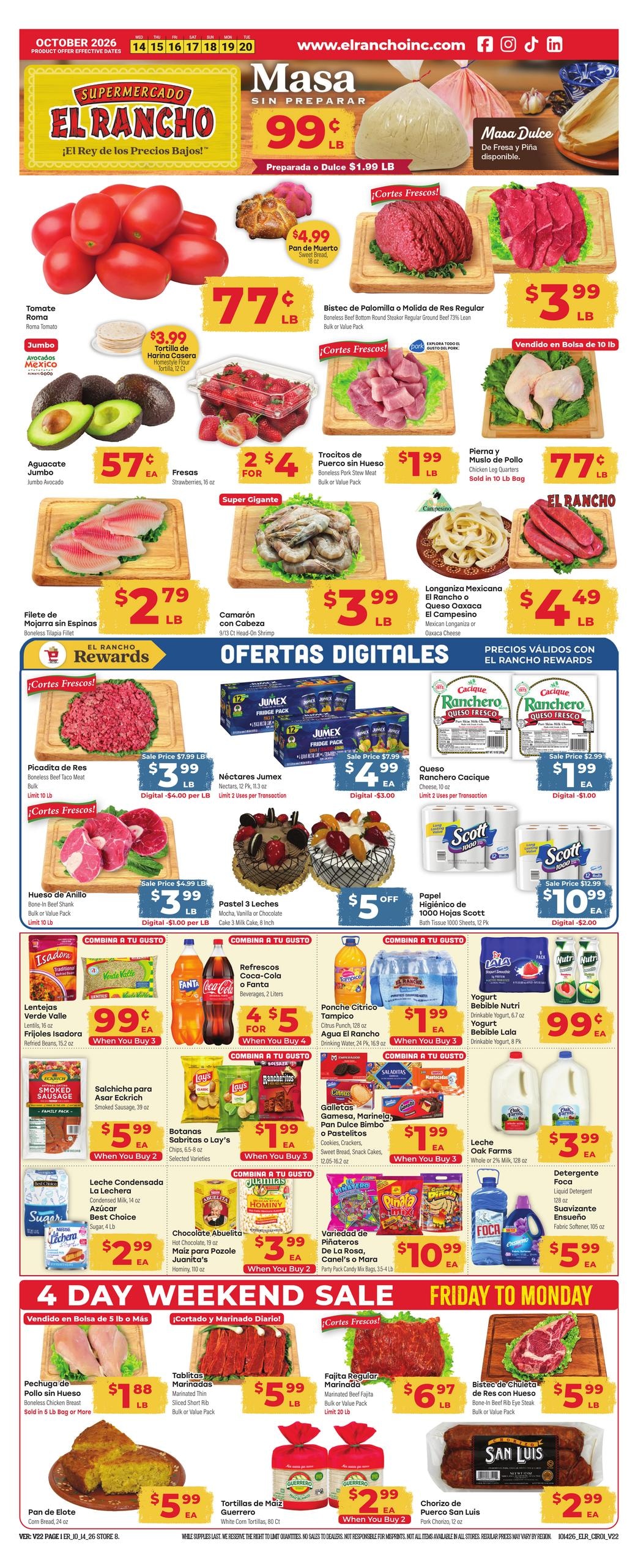 El Rancho Supermercado (Mesquite Area, TX) Weekly Ad October 14 - 20, 2026