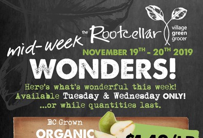 The Root Cellar Mid-Week Flyer November 19 and 20