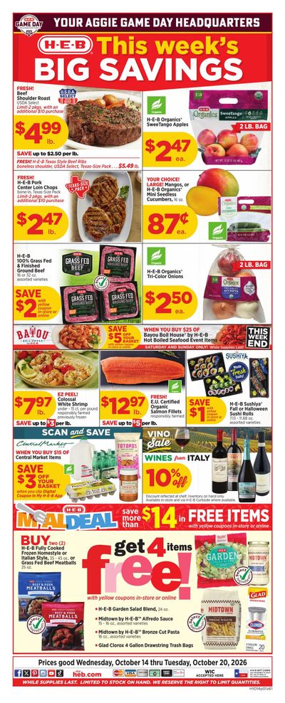 H-E-B (College Station Area, TX) Weekly Ad October 14 - 20, 2026