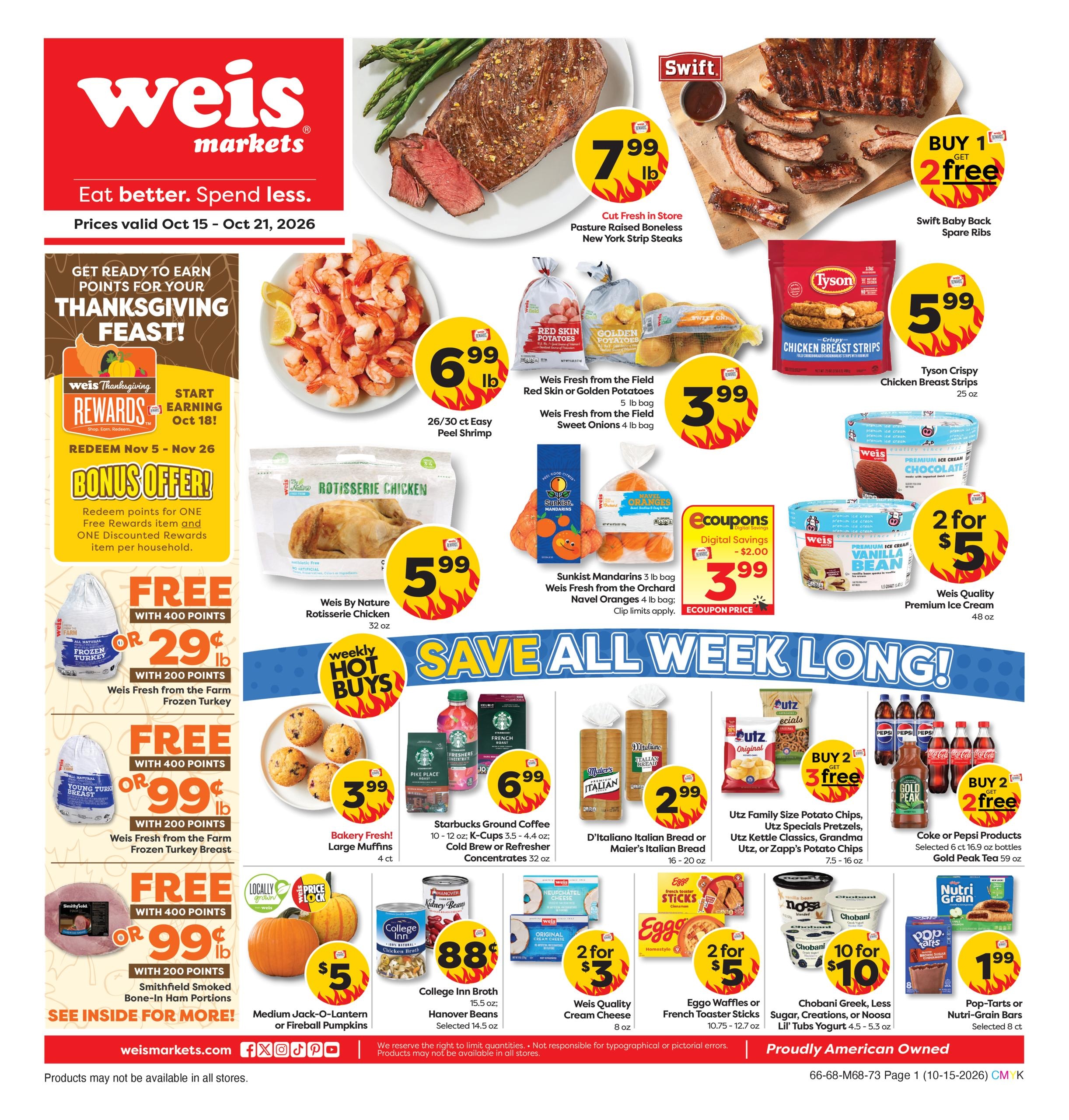 Weis Markets (Edison Area, NJ) Weekly Ad October 15 - 21, 2026