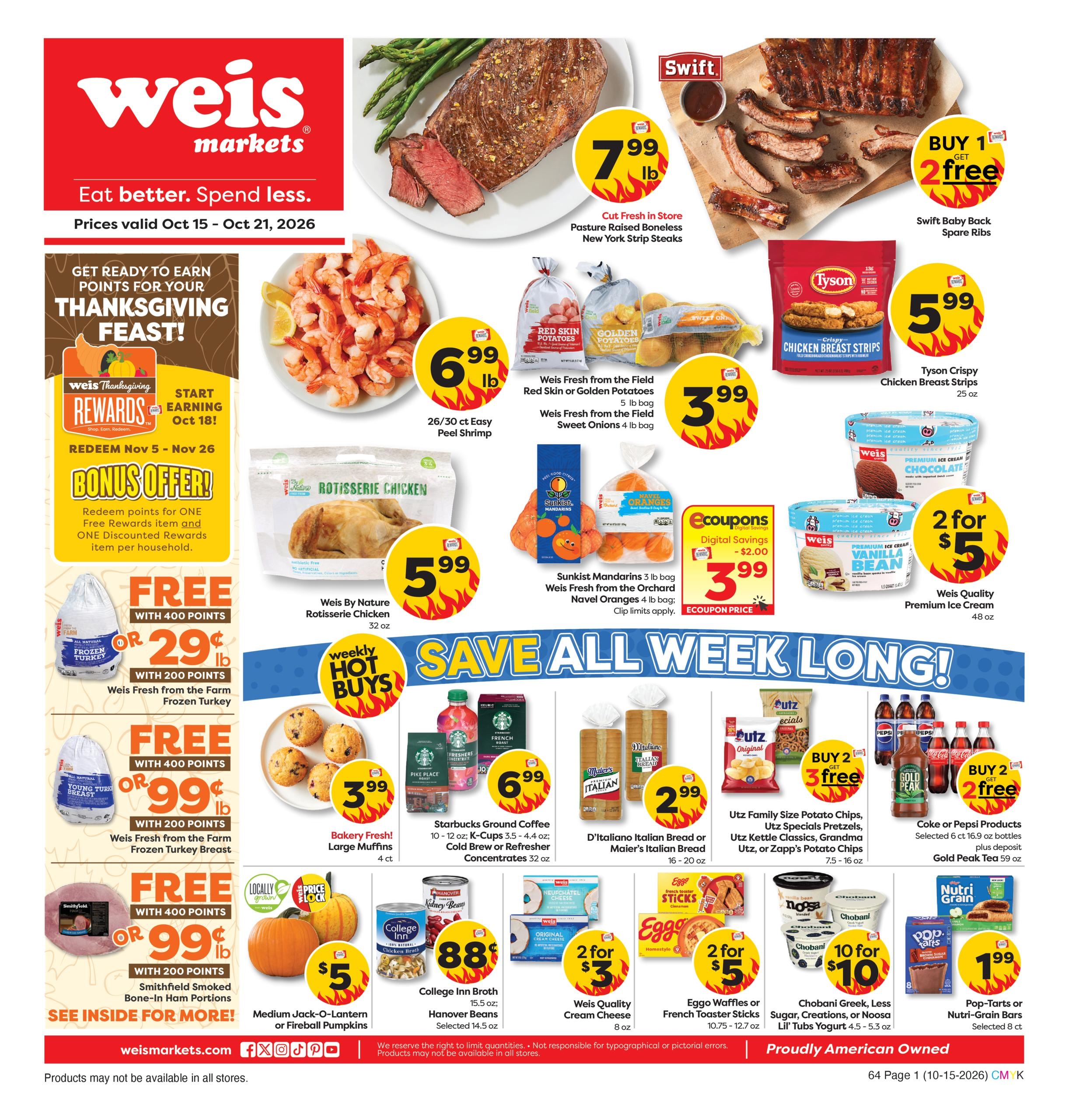 Weis Markets (Elmira Area, NY) Weekly Ad October 15 - 21, 2026