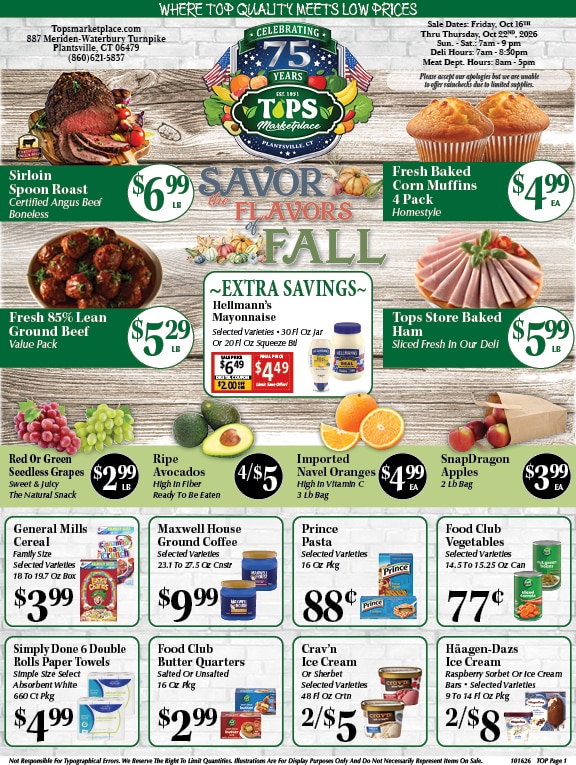 Tops Marketplace Weekly Ad October 16 - 22, 2026