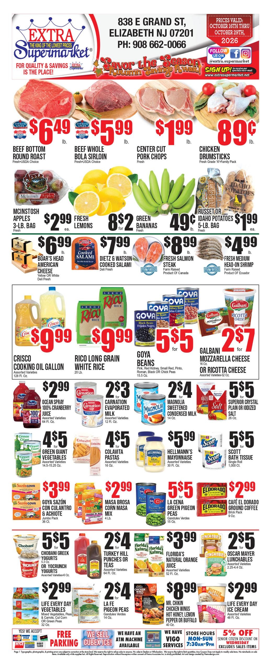 Extra Supermarket (Sayreville Area, NJ) Weekly Ad October 16 - 29, 2026