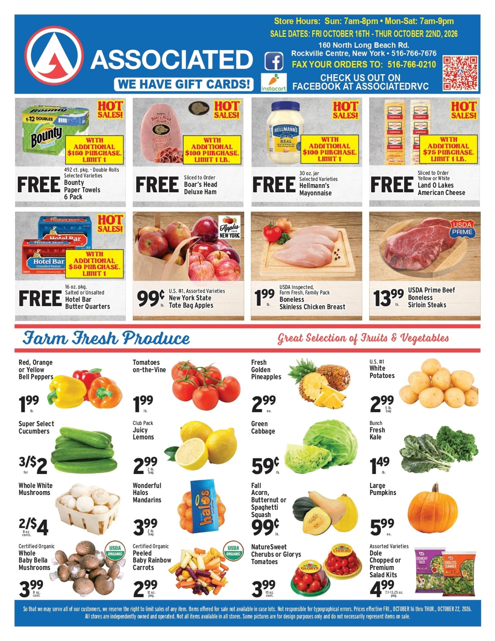 Associated Supermarkets (Carle Place Area, NY) Weekly Ad October 16 - 22, 2026