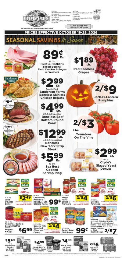 Chappell's Hometown Foods Weekly Ad October 19 - 25, 2026