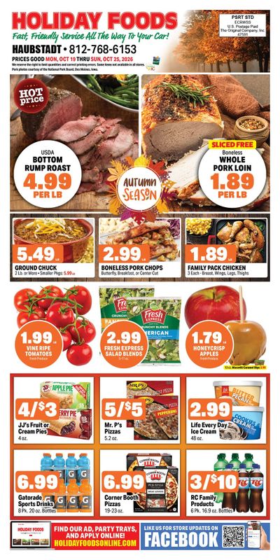 Holiday Foods (760 Hwy 68 East, Haubstadt, IN) Haubstadt Weekly Ad October 21 - 27, 2026