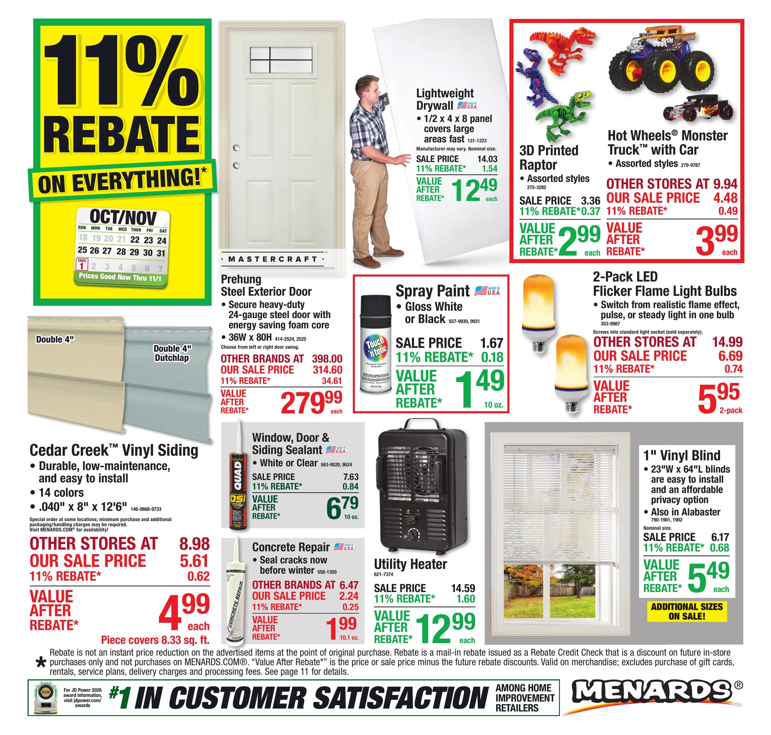 Menards (Ashley Area, ND) 11% Rebate Sale Weekly Ad October 21 - November 1, 2026