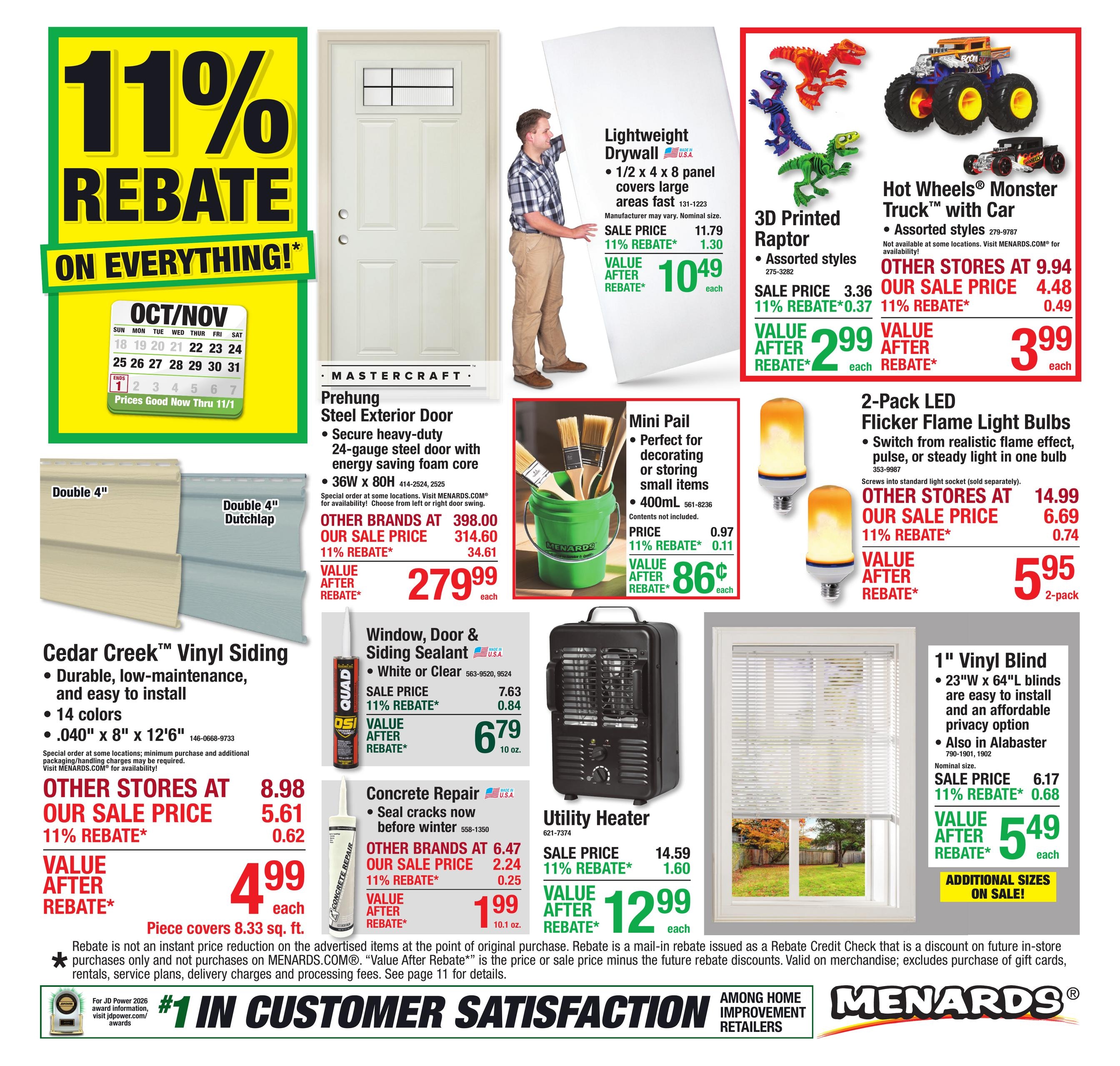 Menards (Chicago Area, IL) 11% Rebate Sale Weekly Ad October 21 - November 1, 2026