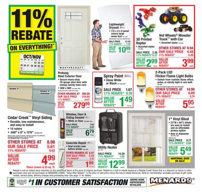 Menards (Carmel Area, IN) 11% Rebate Sale Weekly Ad October 22 - November 1, 2026