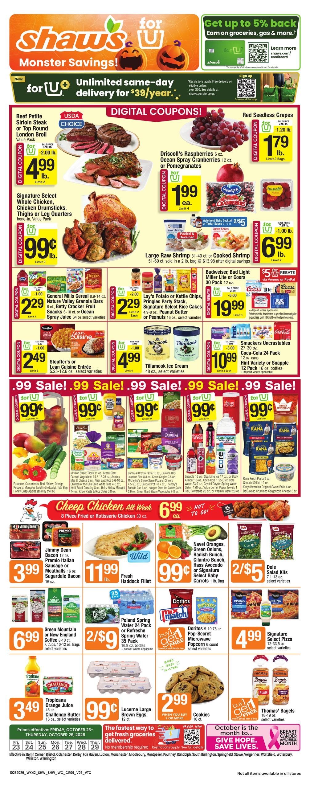 Shaw's (Derby Area, VT) Weekly Ad October 23 - 29, 2026