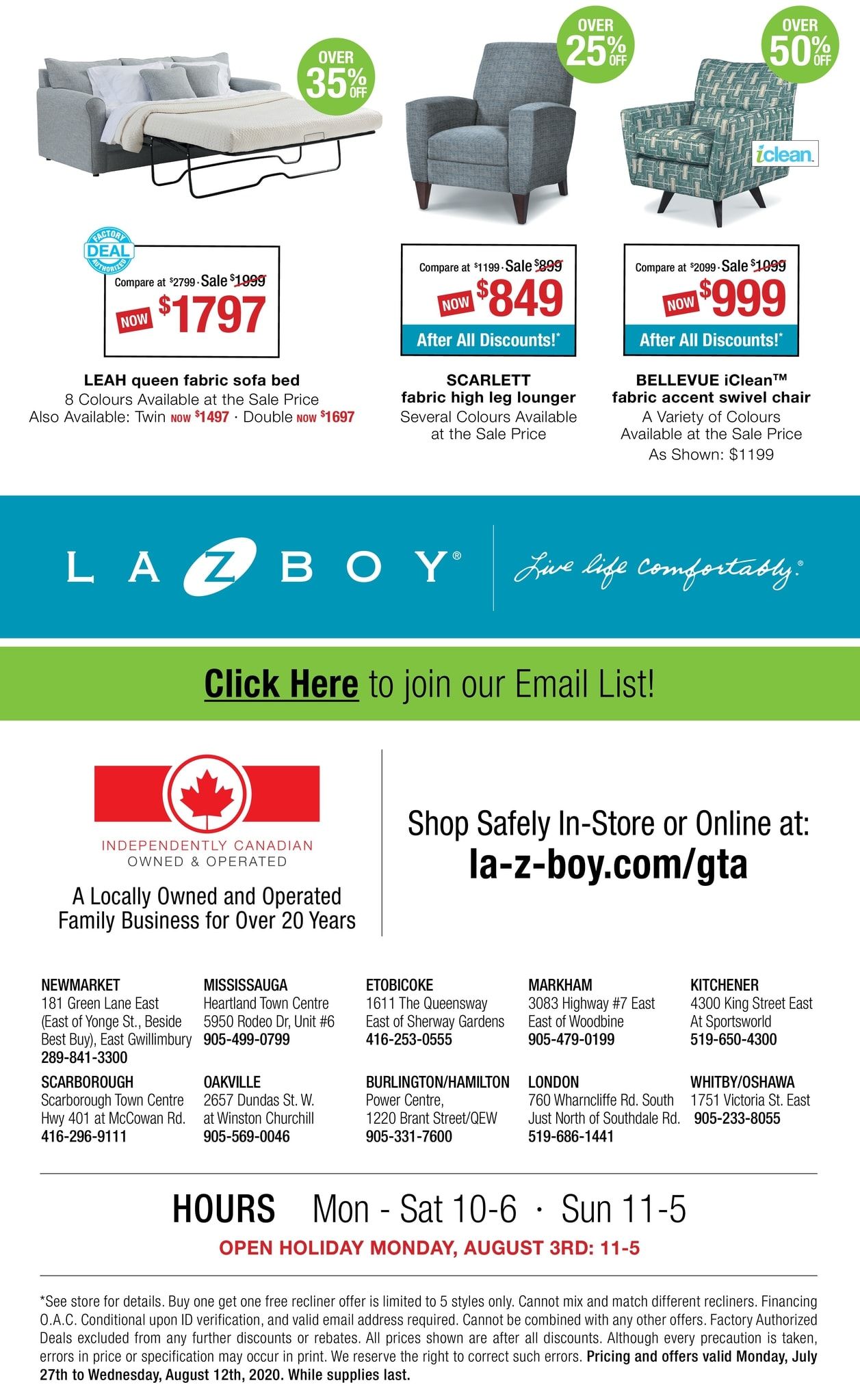 La-Z-Boy (GTA) Flyer July 27 to August 12