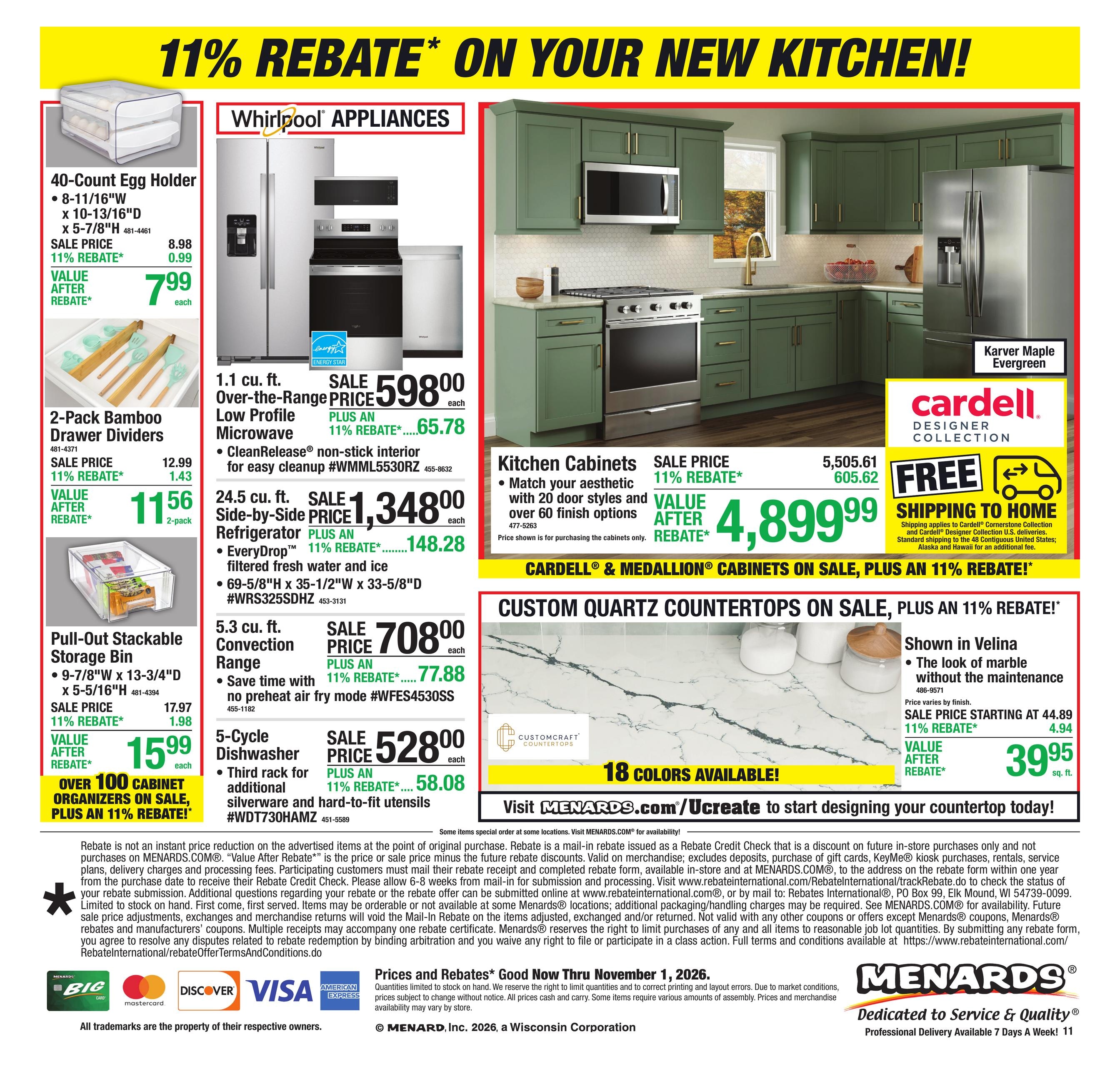 Menards (Blissfield Area, OH) 11% Rebate Sale Weekly Ad October 22 - November 1, 2026