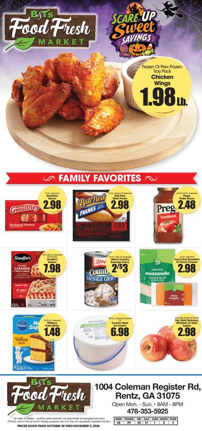 B&T's Food Fresh Market (Rentz, GA) Weekly Ad October 28 - November 3, 2026