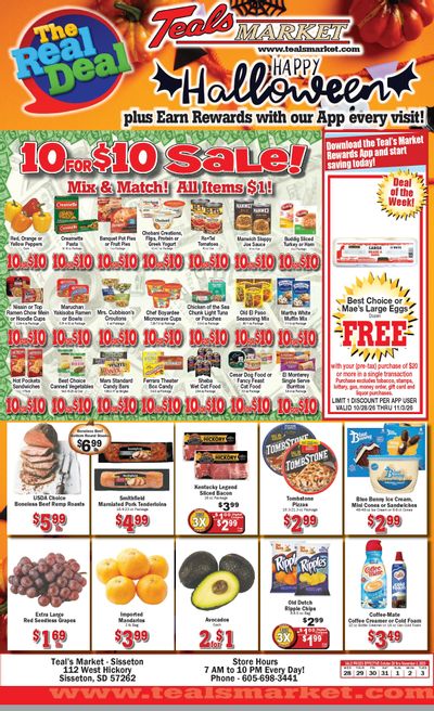 Teal's Market (Sisseton, SD) Weekly Ad October 28 - November 3, 2026