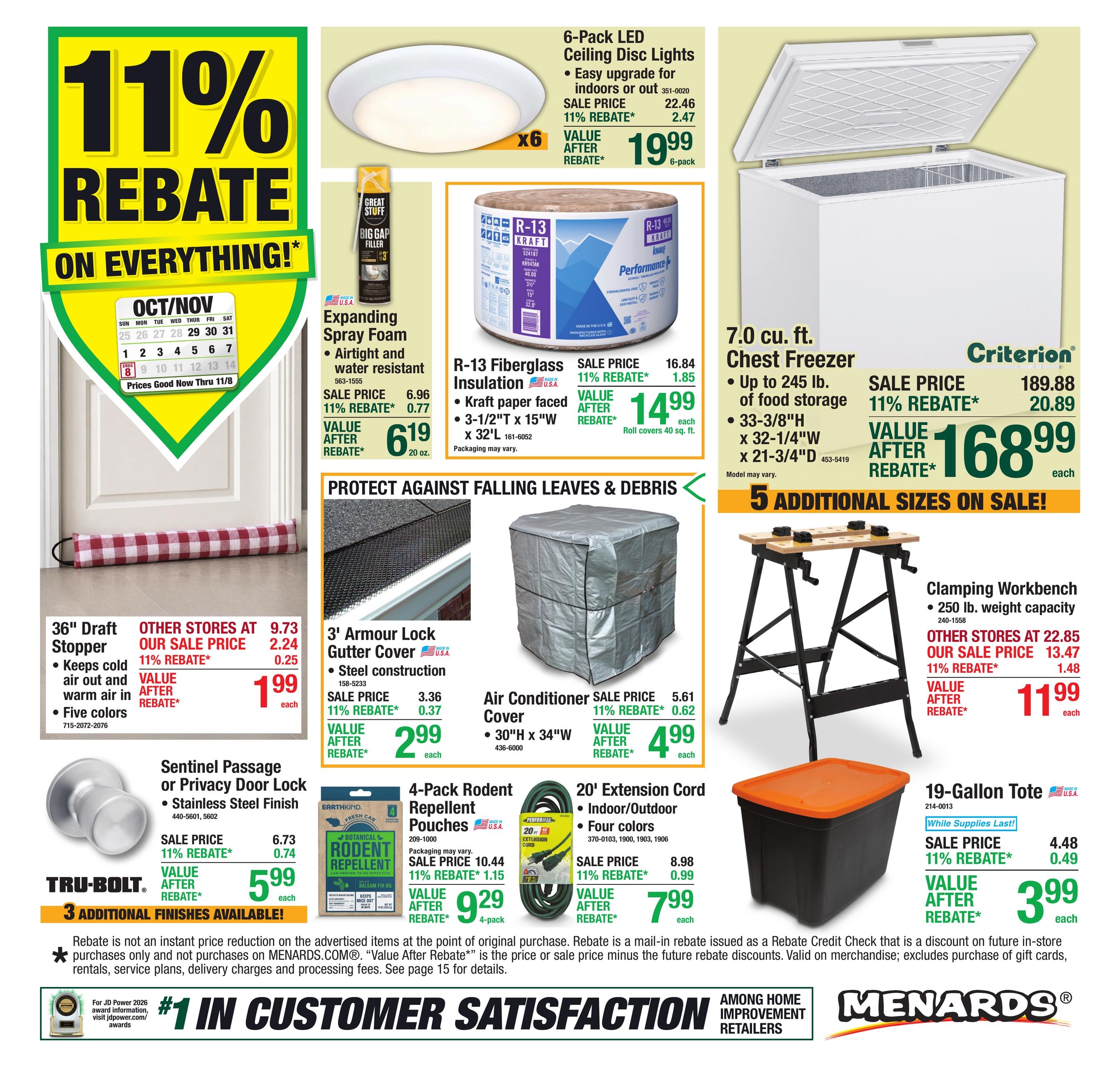 Menards (Columbus Area, OH) 11% Rebate Sale Weekly Ad October 28 - November 8, 2026