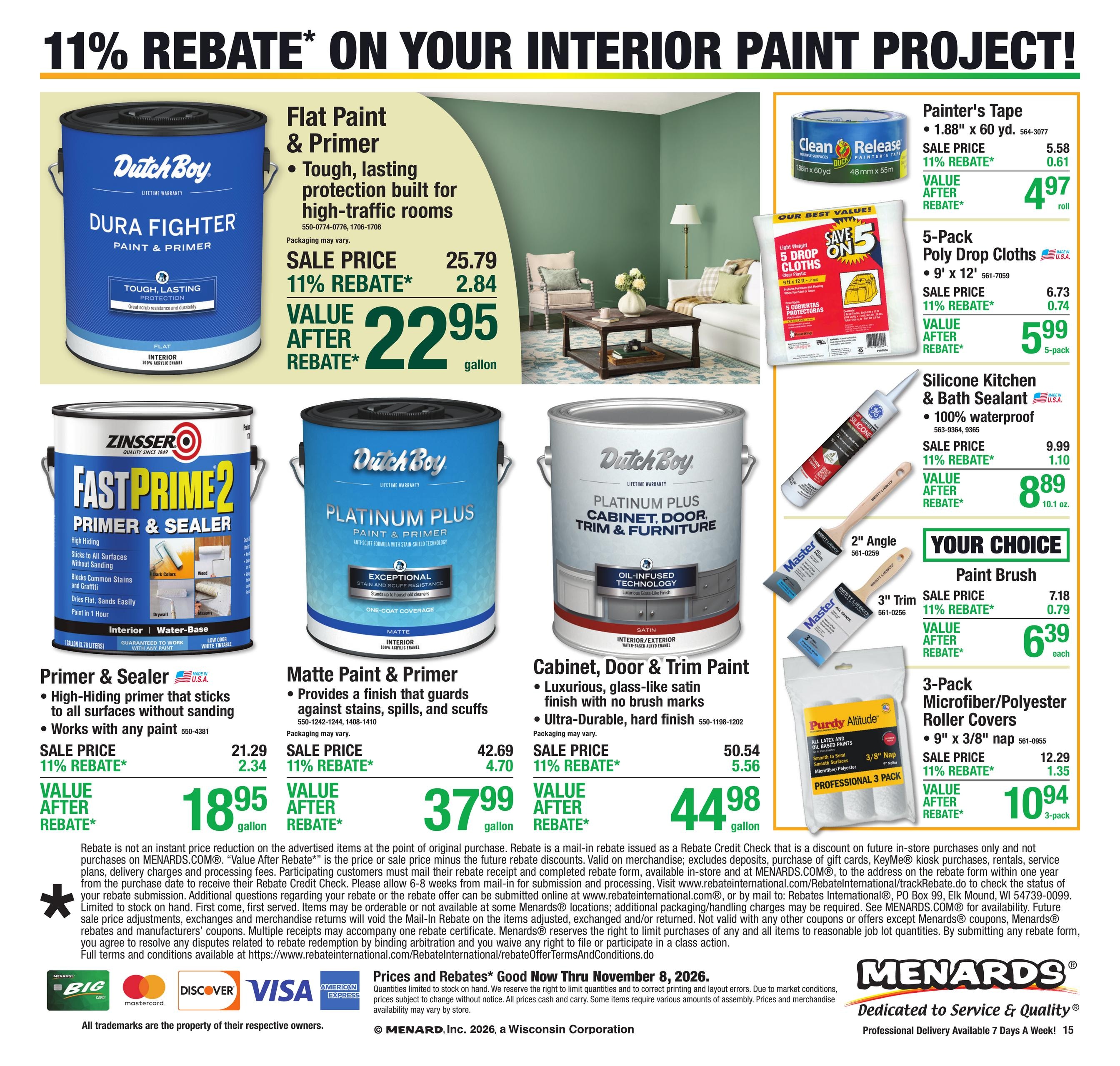 Menards (Brookville Area, IN) 11% Rebate Sale Weekly Ad October 28 - November 8, 2026