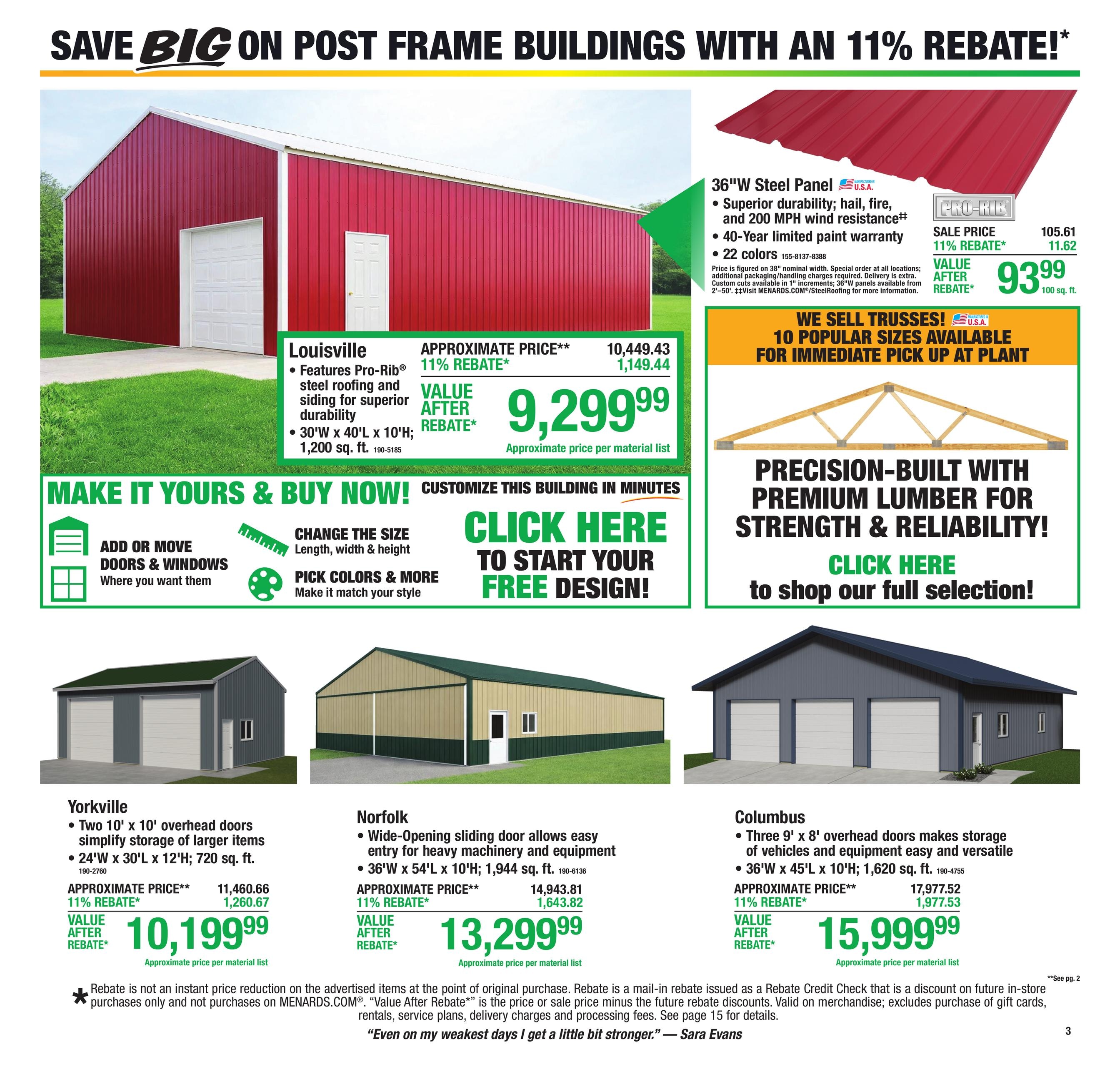 Menards (Brookville Area, IN) 11% Rebate Sale Weekly Ad October 28 - November 8, 2026