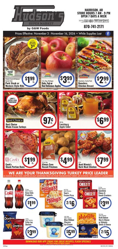 Hudson's Super Market Weekly Ad November 3 - 16, 2026