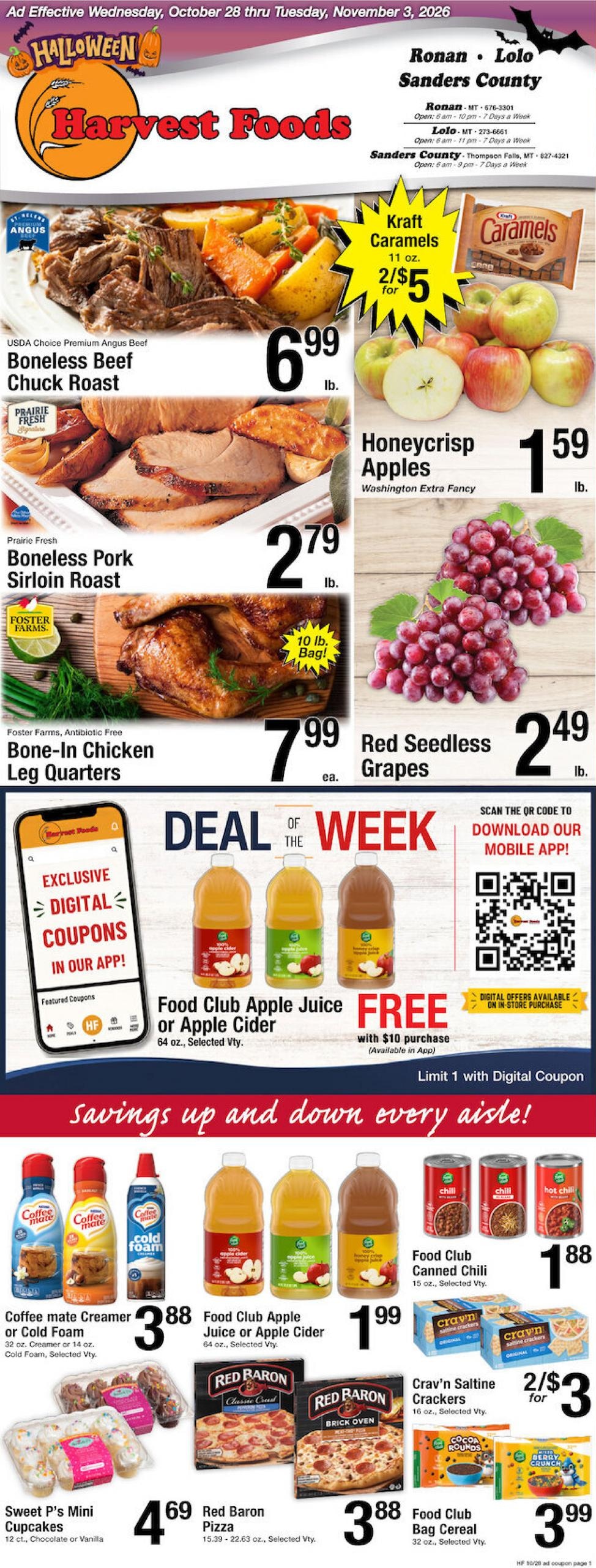 Harvest Foods (Grantsdale Area, MT) Weekly Ad October 28 - November 3, 2026