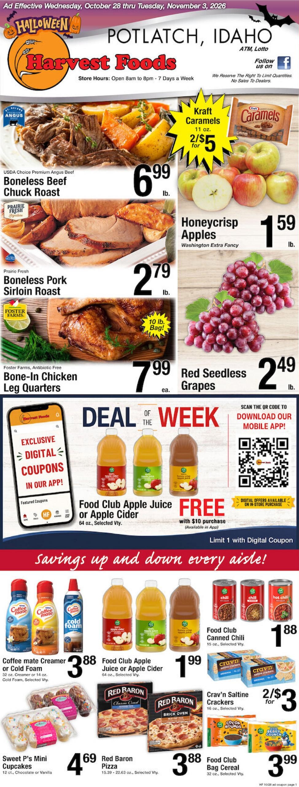 Harvest Foods (Moscow Area, ID) Weekly Ad October 28 - November 3, 2026