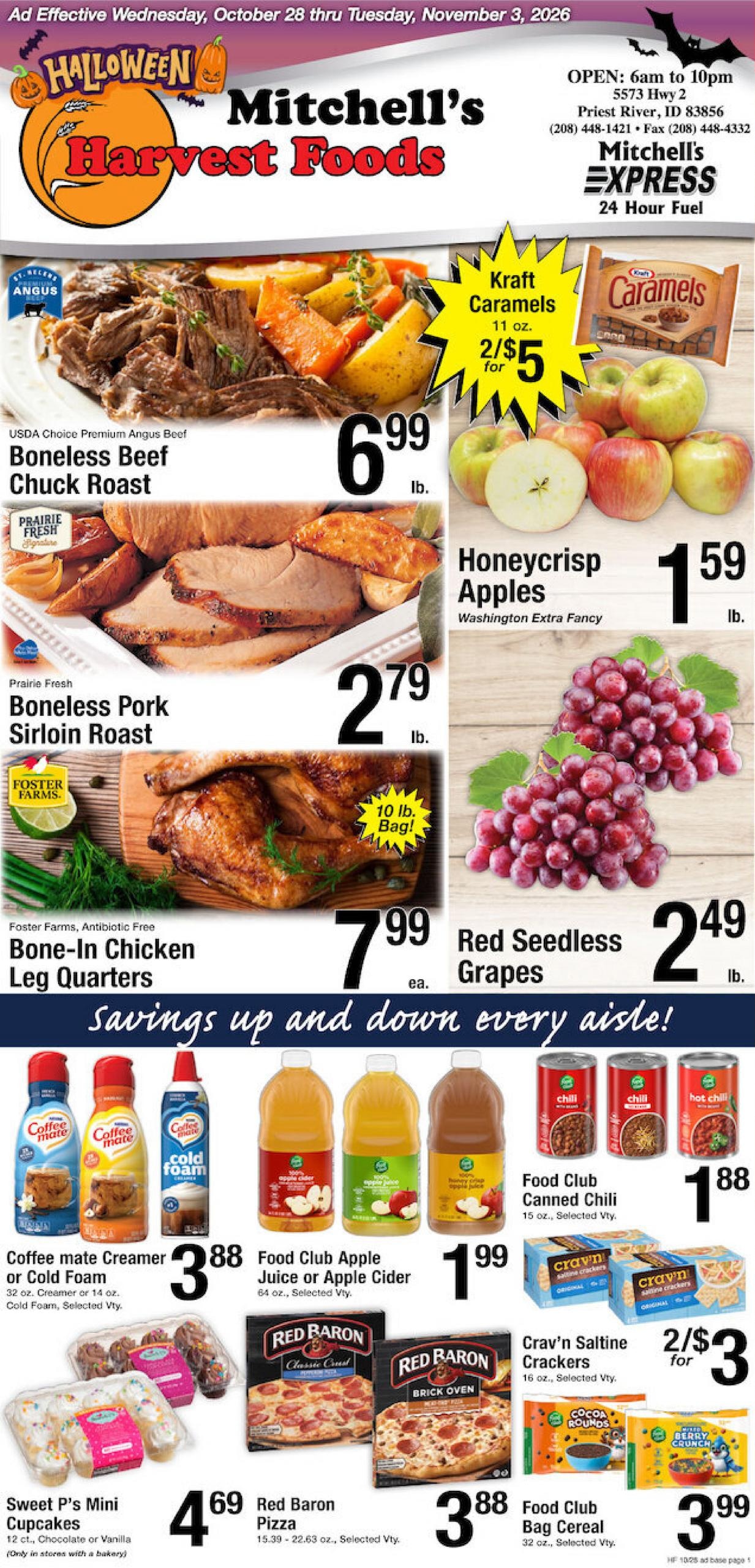 Harvest Foods (Ponderay Area, ID) Weekly Ad October 28 - November 3, 2026