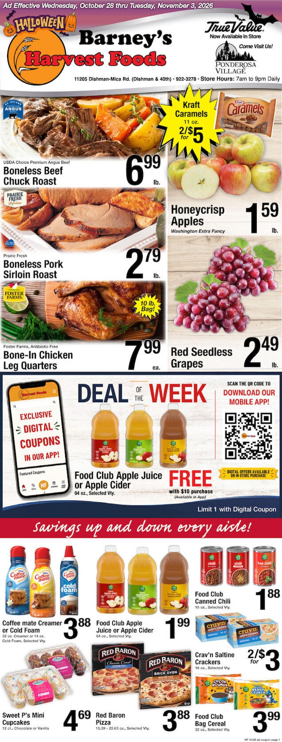 Harvest Foods (Spokane Area, WA) Weekly Ad October 28 - November 3, 2026
