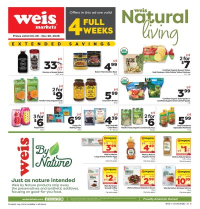 Weis Markets Natural & Organic Weekly Ad October 29 - November 26, 2026