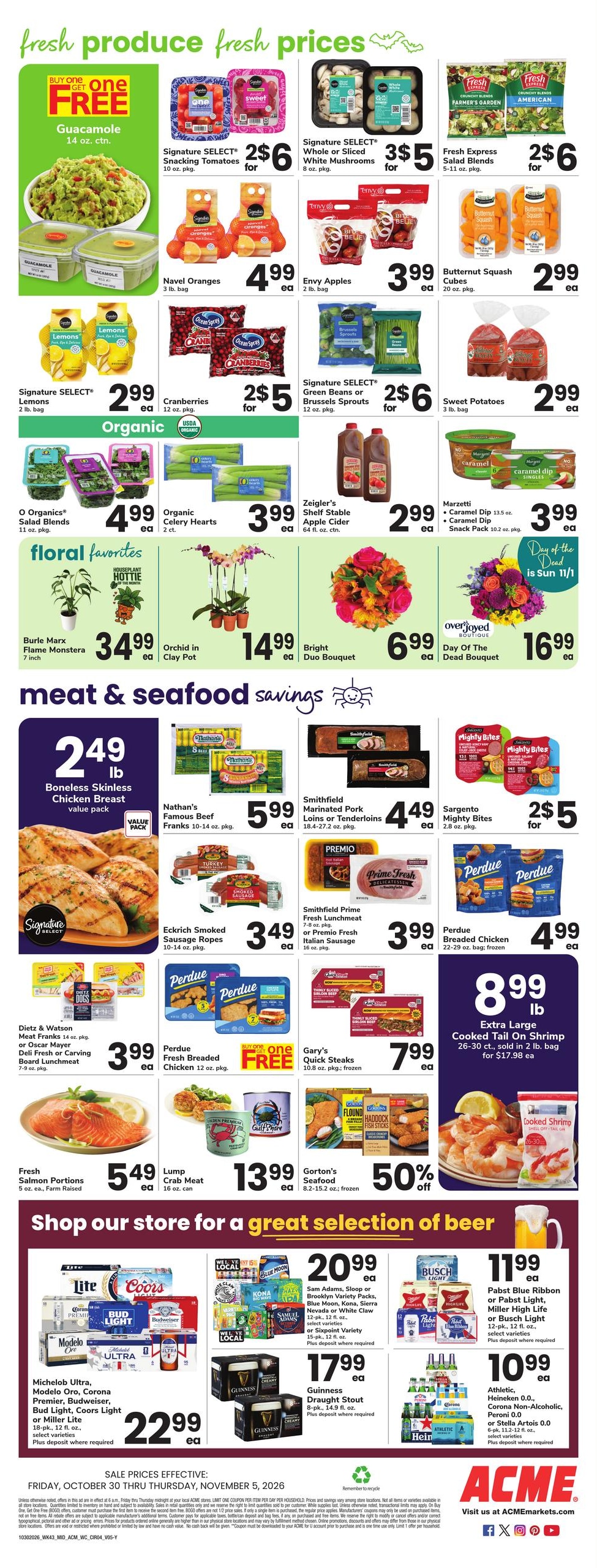 Acme Markets (Carle Place-Yonkers Area, NY) Weekly Ad October 30 - November 5, 2026