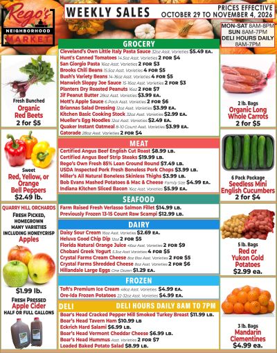Rego's Neighborhood Market Weekly Ad October 29 - November 4, 2026