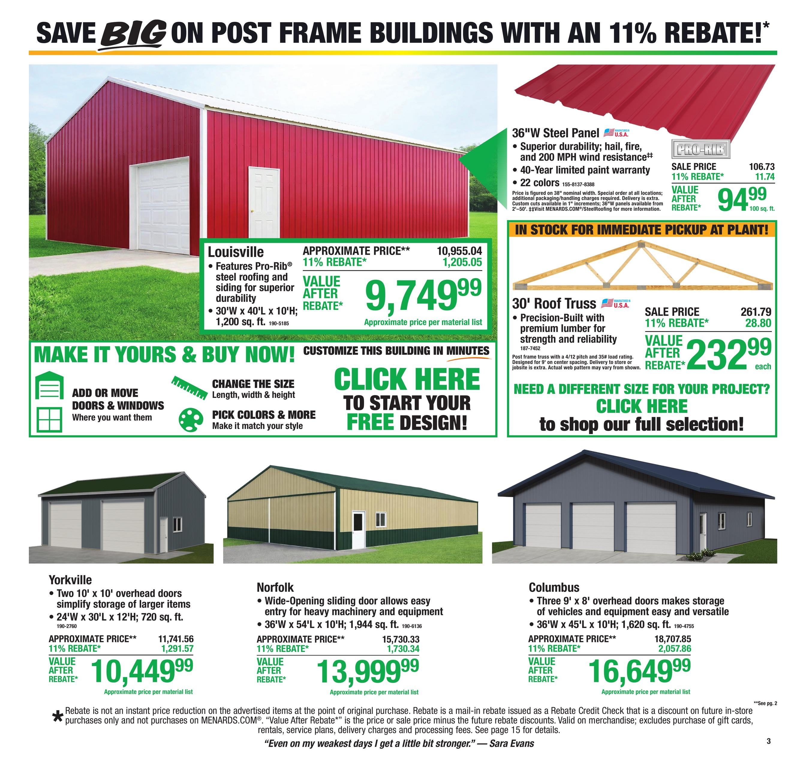 Menards (Atlanta-Traverse City Area, MI) 11% Rebate Sale Weekly Ad October 29 - November 8, 2026