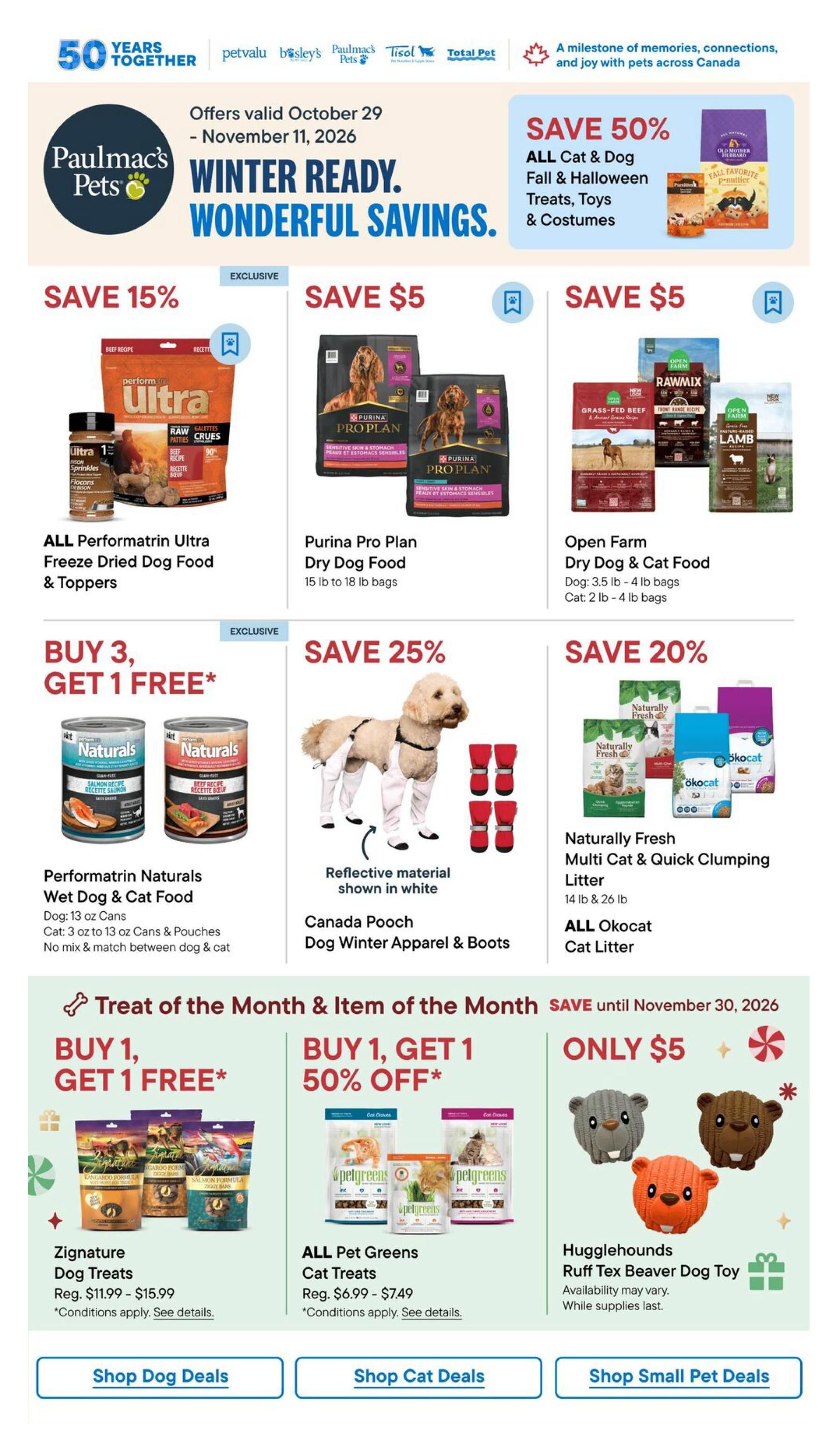 Paulmac's Pets Flyer October 29 to November 11