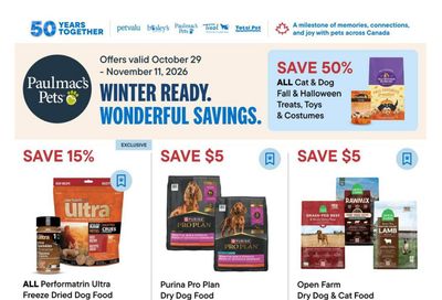 Paulmac's Pets Flyer October 29 to November 11
