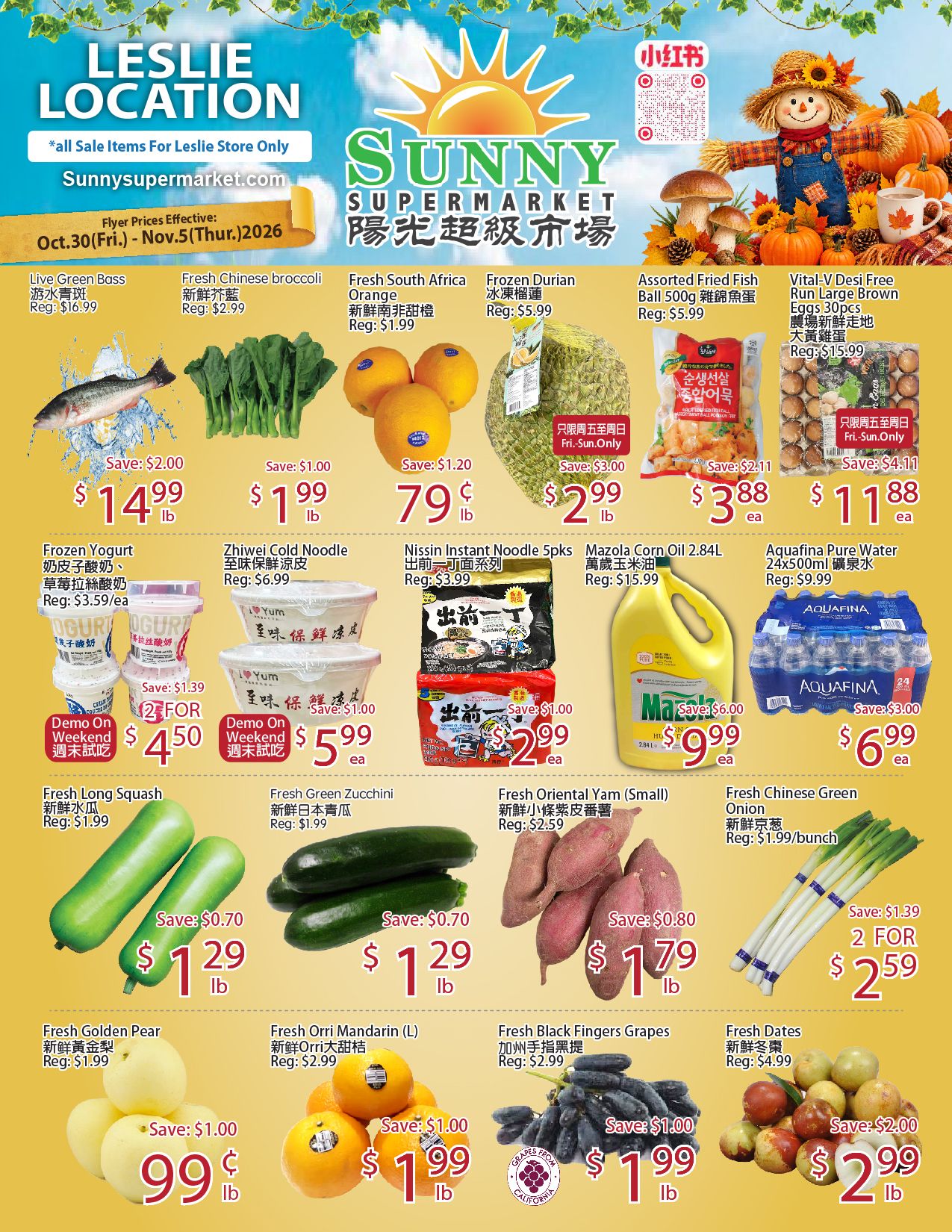 Sunny Supermarket (Leslie) Flyer October 30 to November 5