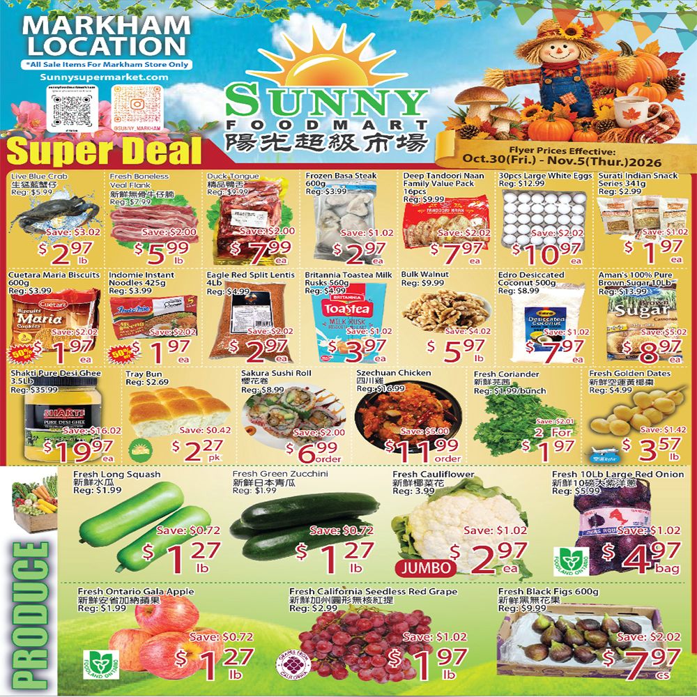 Sunny Foodmart (Markham) Flyer October 30 to November 5