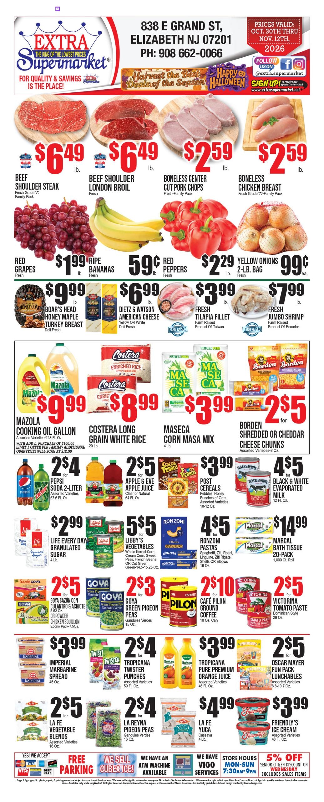 Extra Supermarket (Elizabeth-Woodbridge Area, NJ) Weekly Ad October 30 - November 12, 2026