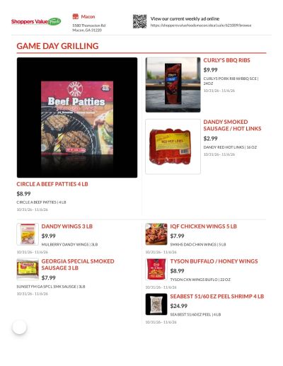 Shoppers Value Foods Macon (Georgia) Weekly Ad October 31 - November 6, 2026